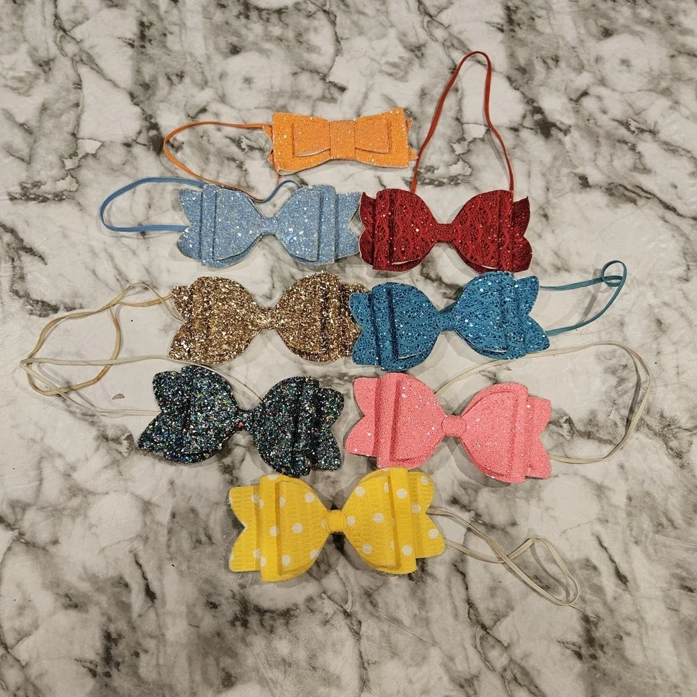 8 Large Bow Elastic Headbands – Various‎ Textures, Girls